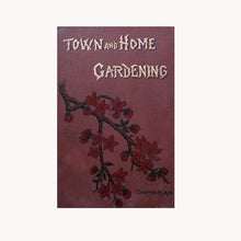 Book cover of 'Town and Home Gardening' with a cherry blossom branch illustration on a red background.