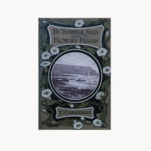 Book cover with decorative elements and a scenic illustration on a white background