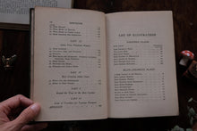 Open book with table of contents and illustrations list held by a hand.