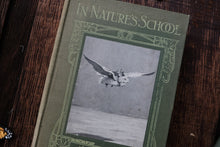 Vintage book titled 'In Nature's School' with an owl illustration on a wooden surface